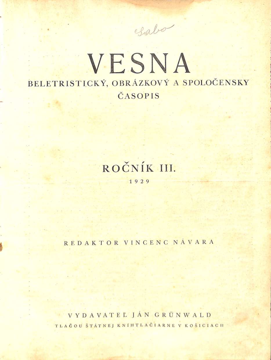 Časopis Vesna - ročník III./1929